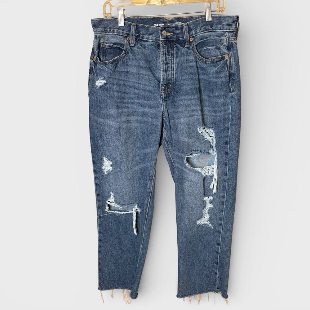 Old Navy High Rise Slouchy Straight Jeans Size 10 Distressed Blue indie sleaze